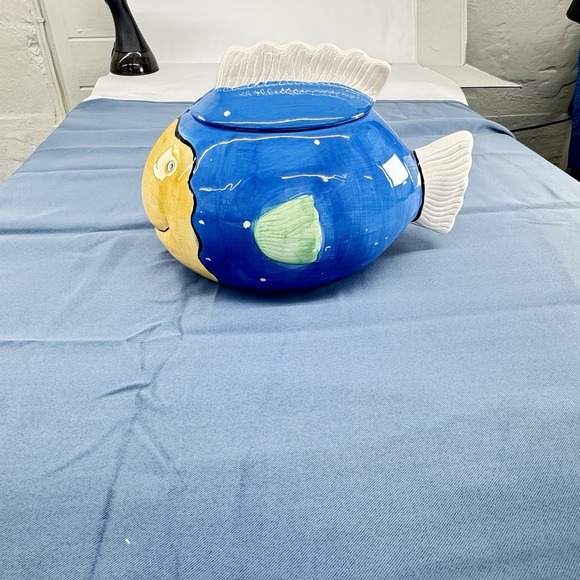 Certified International Other - Certified International Coco Dowley Fish Canister Ceramic Blue Whine  with Lid